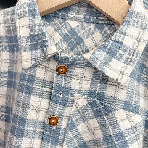 Boy's Shirt Spring and Autumn New Children's Checkered Collar Shirt Korean Style Boy Long Sleeve Top Fashion Autumn