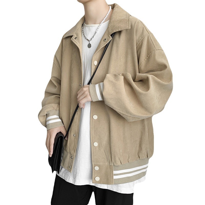 Chaqueta de béisbol de los hombres primavera engrosada marca de moda chaqueta de solapa de color sólido estilo de Hong Kong suelta retro nuevo estudiante superior