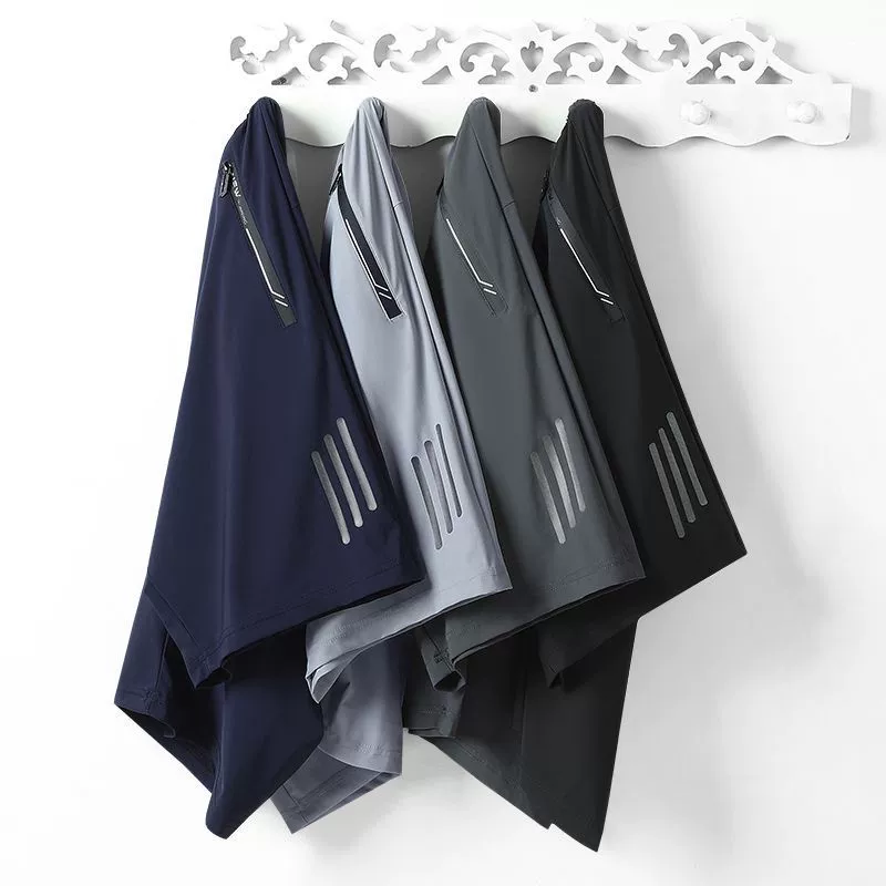 Мужские спортивные шорты для бега, пляжные шорты из быстросохнущей ледяной шелковистой ткани, средней длины, для кросс-граничной электронной коммерции, повседневный стиль.