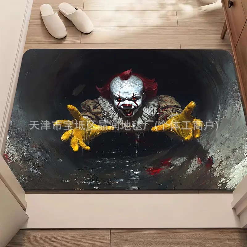 Venta caliente de Amazon TEMU Horror Clown Almohadilla de alcantarillado Puerta de entrada Alfombra de suelo sucia Alfombra de puerta absorbente de baño
