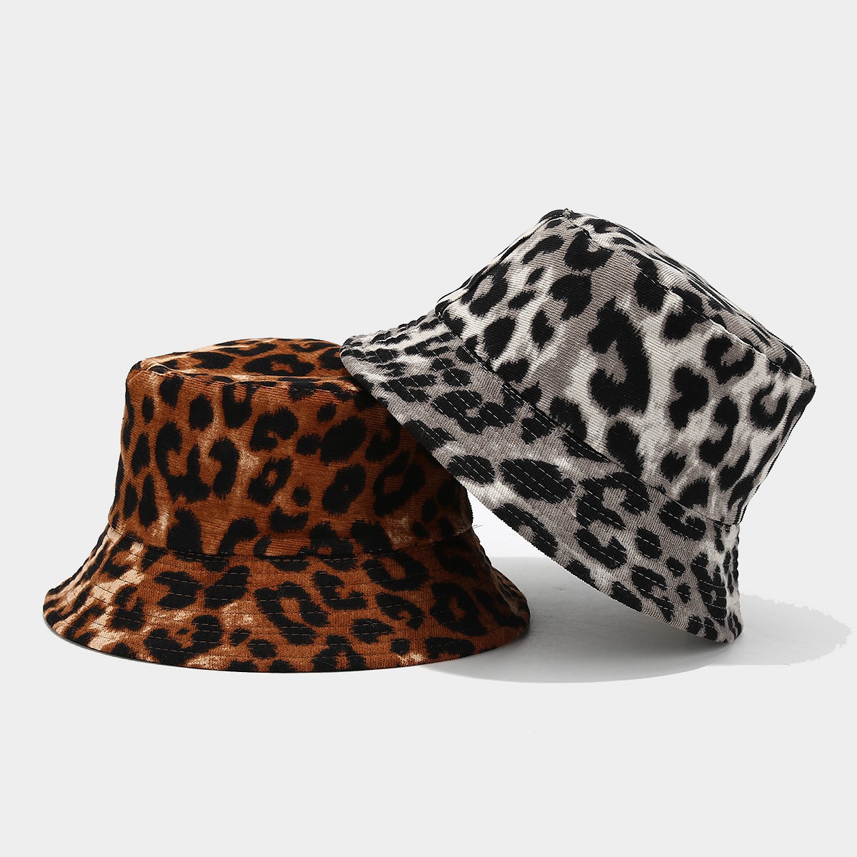 Comercio exterior nuevo retro leopardo meleece sombrero para mostrar la cara de una pequeña dama otoño y invierno al aire libre sombrero de pescador de sombra solar
