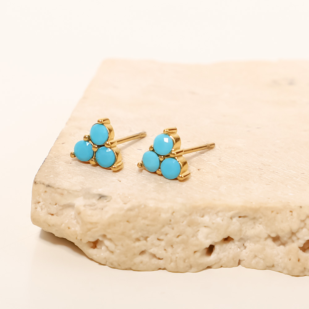 Fashion Triangle Stainless Steel Ear Studs Gold Plated Turquoise Stainless Steel Earrings