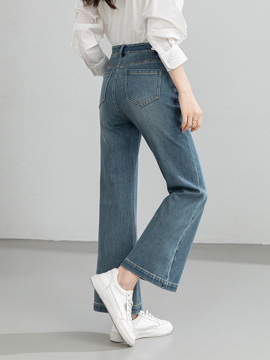Quần jean nữ ống loe nhẹ cạp cao dáng 9 phân chất liệu Tencel — Cao bồi xanh
