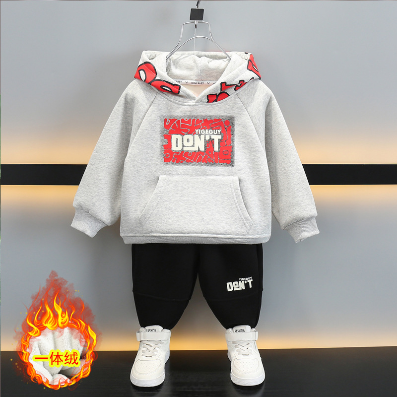 6663 Ropa para niños Traje de otoño e invierno para niños 2024 Nuevo estilo Ropa de invierno para niños más suéter grueso de terciopelo Traje de dos piezas para bebés