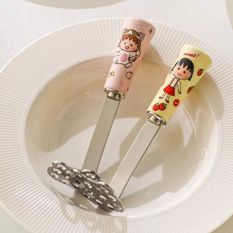 可爱樱桃小丸子不锈钢压泥器蒜泥宝宝辅食神器捣泥器家用捣碎器
