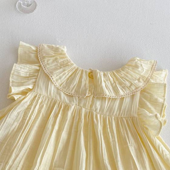 Baby Embroidered Fart Bag Clothes 2025 New Summer Female Baby Korean Style Flying Sleeve Fart Bag Dress Newborn Solid Color Clothes