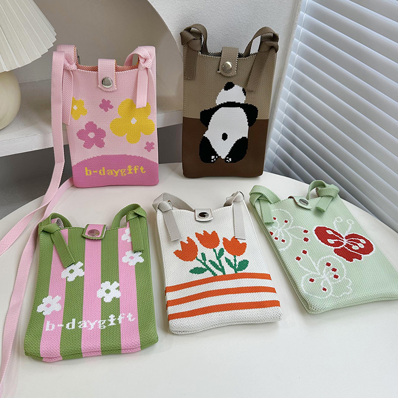 Cute bolso de diseño original flor de dibujos animados bolso de tejido bolso de mano de tejido mini monedero de hombro diagonal