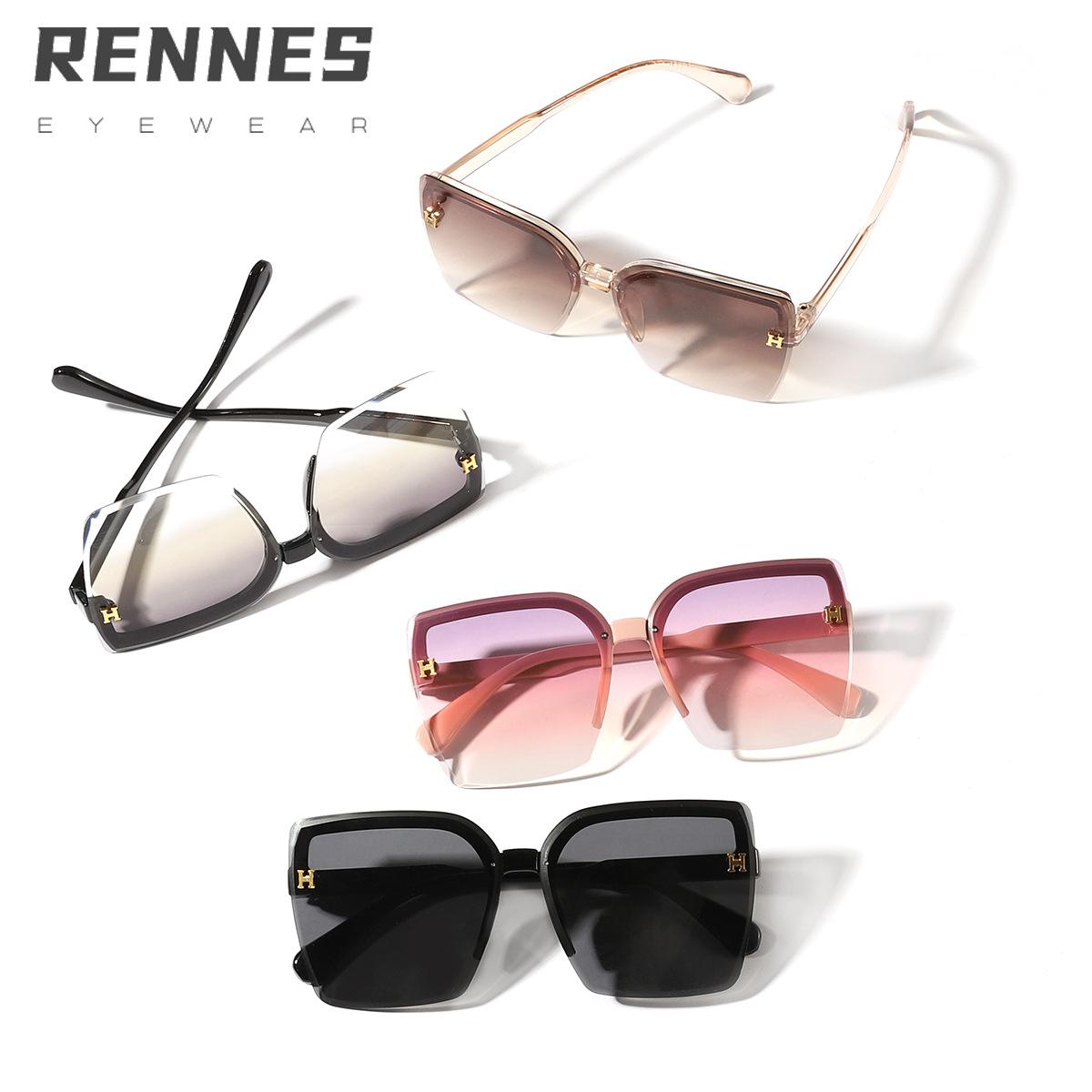 Nuevas mujeres de estilo coreano de gran marco cuadrado letra H moda de la calle gafas de sol al aire libre a prueba de UV gafas de sol