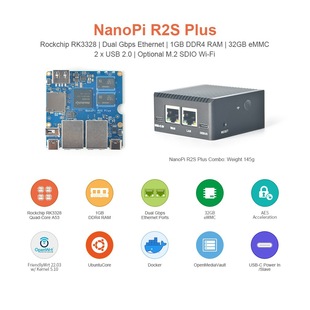 [NanoPi R2S PLUS Development Board] Mini RK3328 Dual Gigabit Port 32GeMMC Support M2WiFi