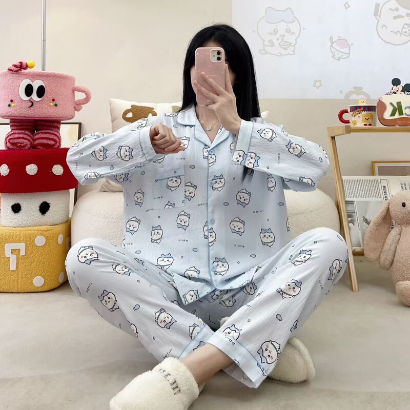 东南亚日韩跨境云朵棉睡衣女秋季印花翻领家居服套装可爱卡通新款|undefined