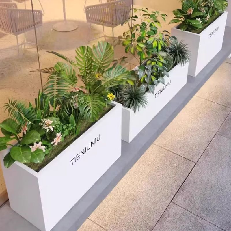 Galvanized steel outdoor flower box fence, suitable for outdoor display in shopping malls, streets, and squares; a combination of flower boxes for planting
