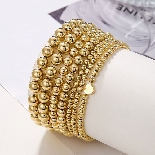 Euramerican Cross-border Accessory Ins Simple CCB Bead Bracelet Set of 7 Pieces Fashion Round Bead Elastic Bracelet Accessory