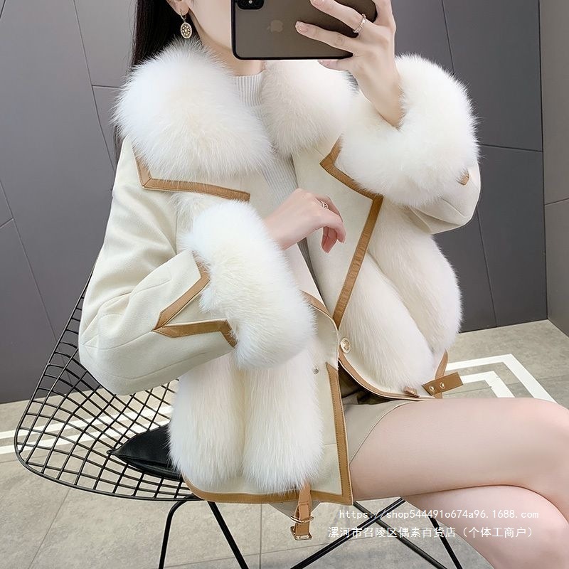 2026秋冬新款麂皮绒仿狐狸毛皮草外套女海宁时尚皮毛一体大衣女装