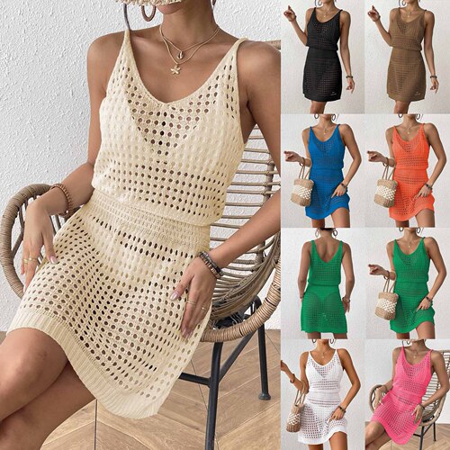 New hollowed-out elastic girdle dress, sexy dress, hot beach dress