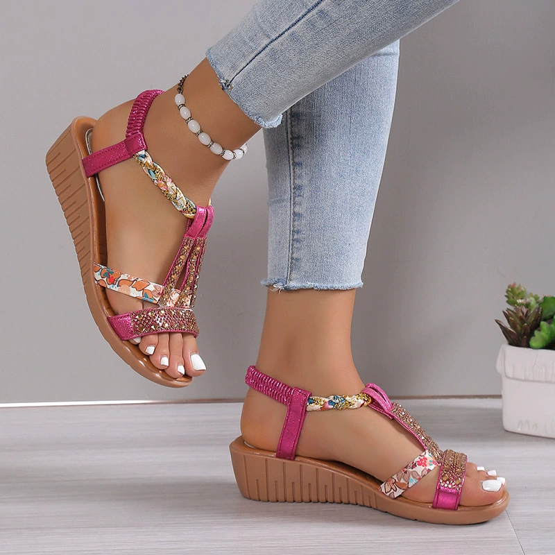 Summer Sandals Women, Plus Size Boho Style, Elastic Back Strap, Sizes 34–43