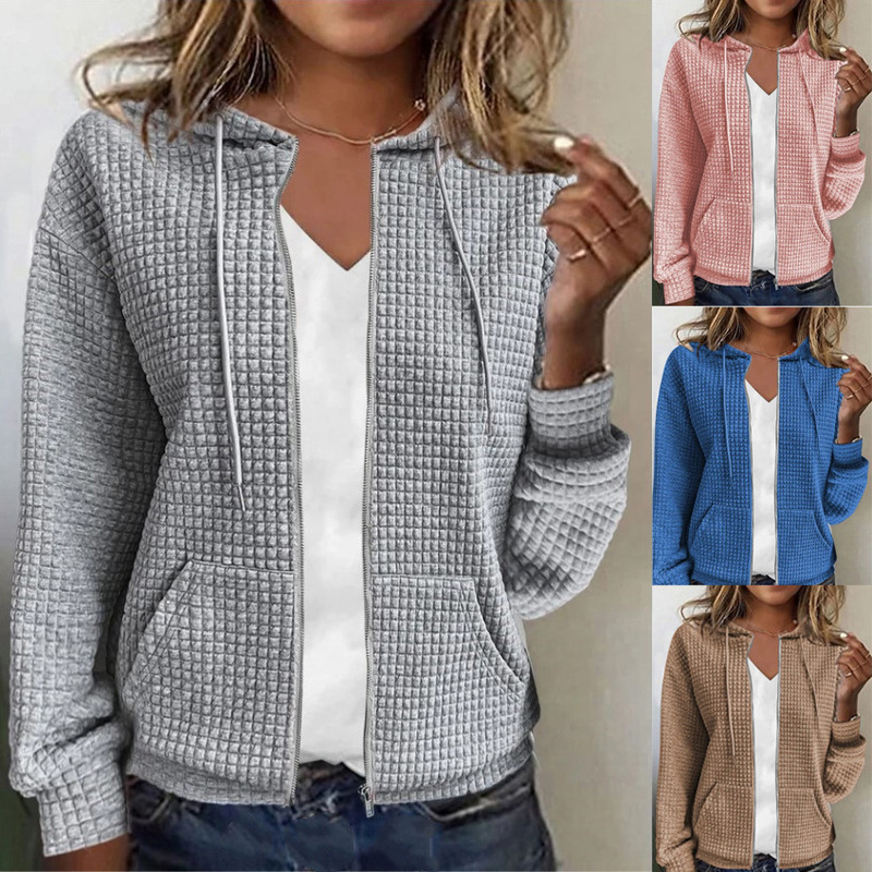 2024 Autumn/Winter European and American Women's Clothing Cross-Border Amazon Independent Site Zipper Hooded Cardigan Long-Sleeve Sweatshirt Jacket