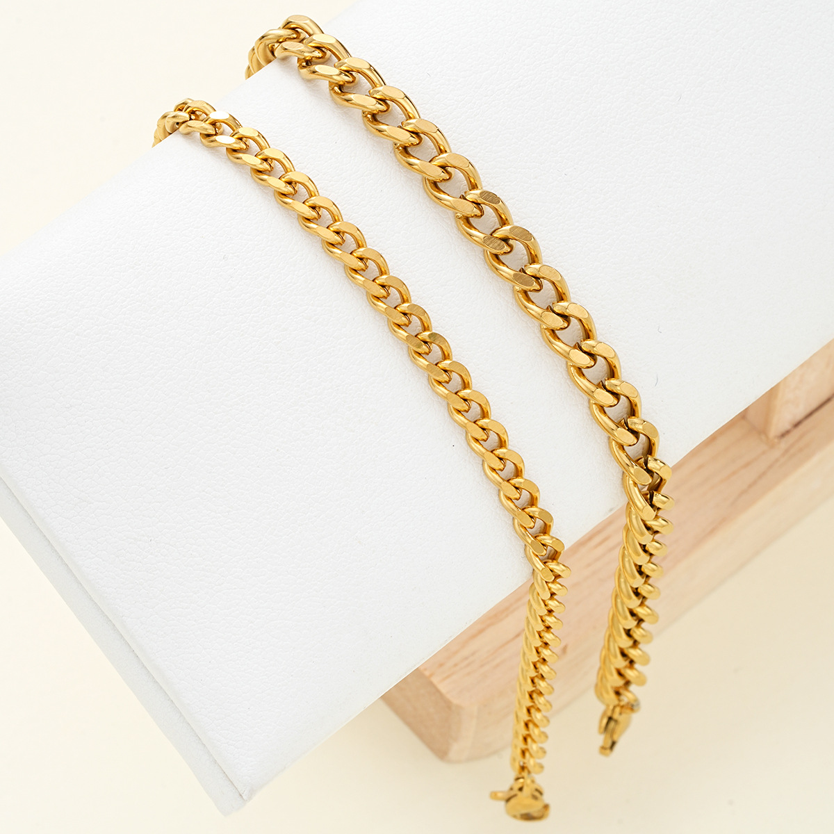 new stainless steel chain bracelet 2-piece set Cuba thickness adjustable men's and women's multi-layer bracelet suit_voghion.com