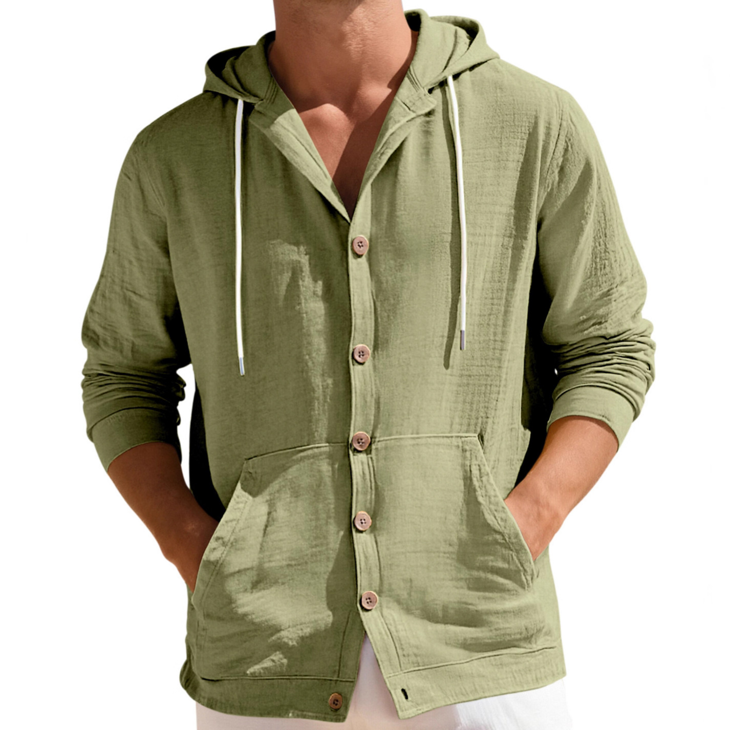 Camicia da uomo con bottoni, modello ampio, in cotone e lino, stile europeo-americano, per primavera e autunno, casual, da spiaggia._voghion.com