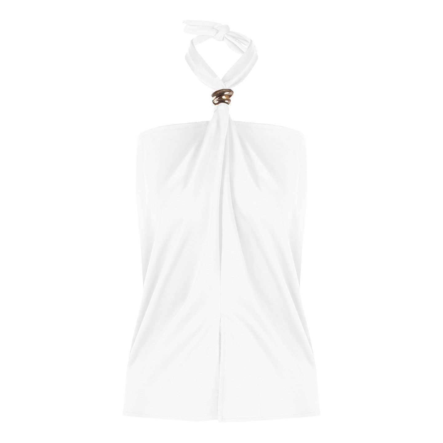 Women's Backless Halter Crop Top - Summer Bodycon Sleeveless Bustier In Black, White, Coffee_ecoleips.com
