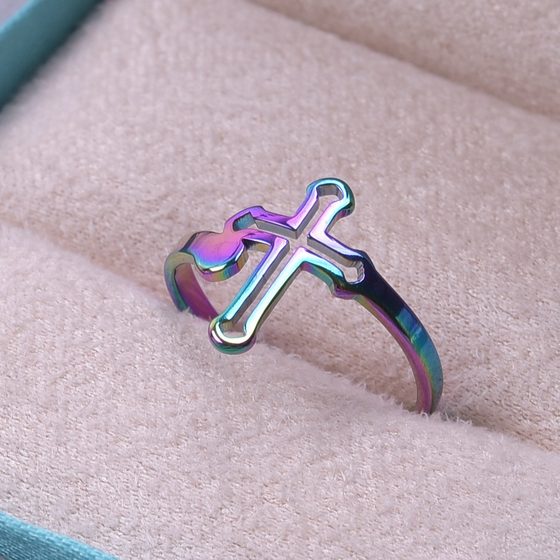 PVD Coated Real Gold Plated 18K Gold Cross 304 Stainless Steel Ethnic Style Waterproof Non Tarnish Open Ring display picture 5