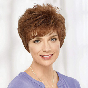 European and American wig cross-border new women's multi-color short hair chemical fiber headgear wig oblique bangs short curly hair in stock