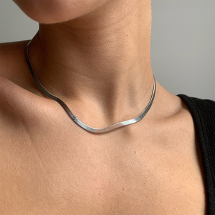 Homemade European and American Simple Blade Snake Bone Flat Necklace Necklace Clavicle Chain Mei Ya Ken Bean Same Style for Men and Women