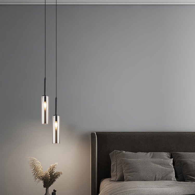 Lámpara de noche de dormitorio, luz y lujo, lámpara de pared de fondo de sala de estar moderna y sencilla, barra de comedor nórdica, lámpara de araña de vidrio de línea larga