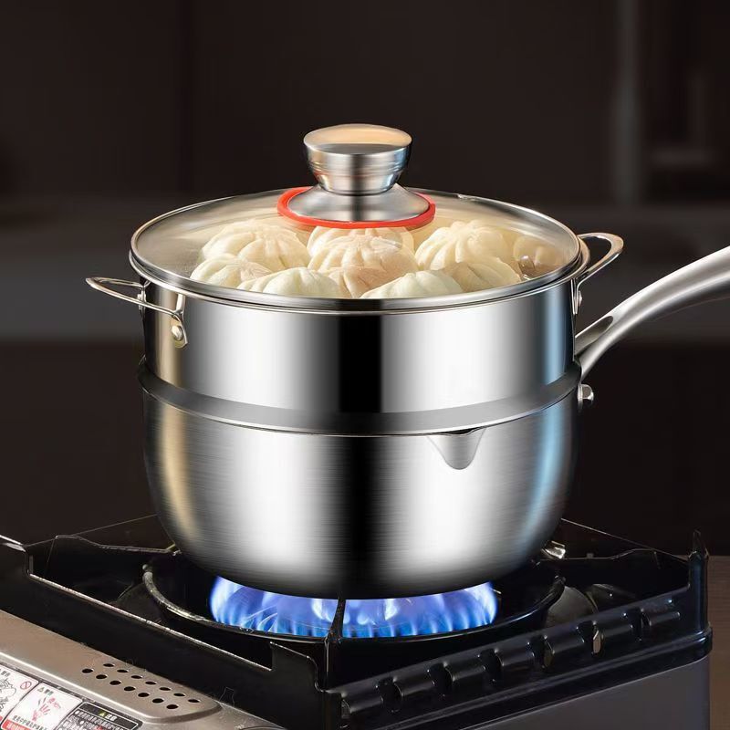 厚みのある食品グレードの 316L ステンレス鋼のミルクポット、フードサプリメント、ノンスティックスノーフラットポット、コーティングされていない一人用インスタントラーメンポット|undefined