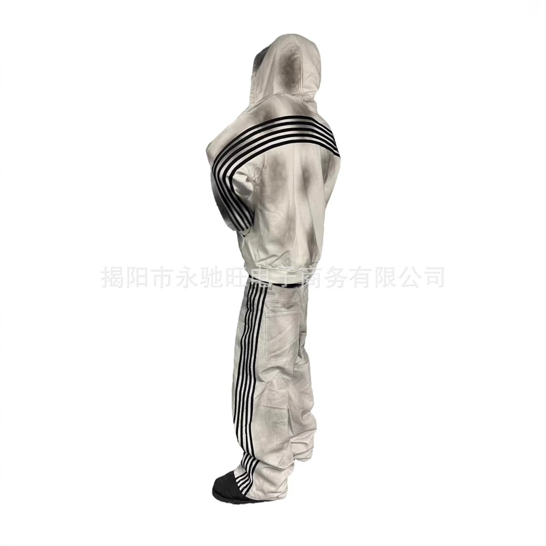 Серо-белые повседневные брюки с грязным принтом тай-дай для мужчин и женщин, свободные спортивные широкие брюки, трансграничный экспорт, новые весенние и осенние стили 2025 года.