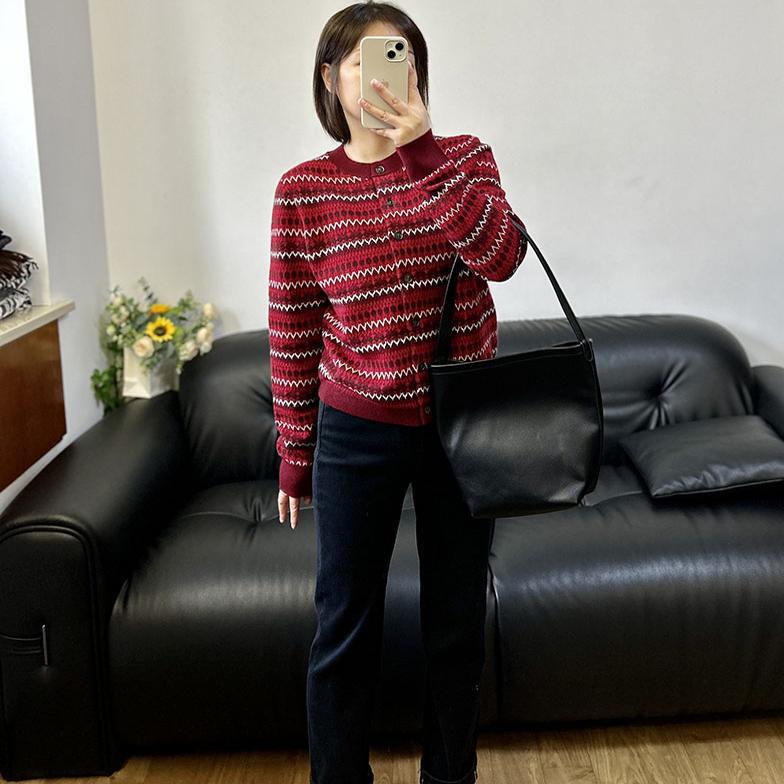 Clearance Sale: Festive Atmosphere Retro Fair Isle Jacquard Wool Round Neck Knitted Cardigan Top for Women 047