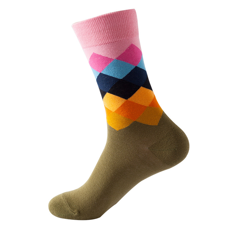 Chaussettes mi-mollet style Ins 2025d pour femme, motif losanges, tendance, unisexes, pour homme_voghion.com