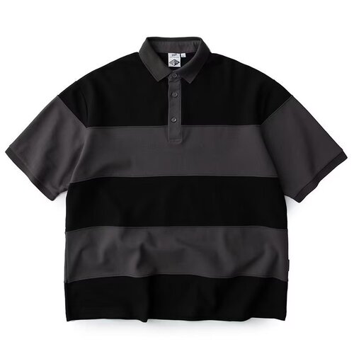 Blue-Striped Polo Shirt Japanese-Style Youth Collared T-Shirt Men's Short Sleeve Couple's Outfit Summer Wear Hong Kong Style Polo Cross-Border