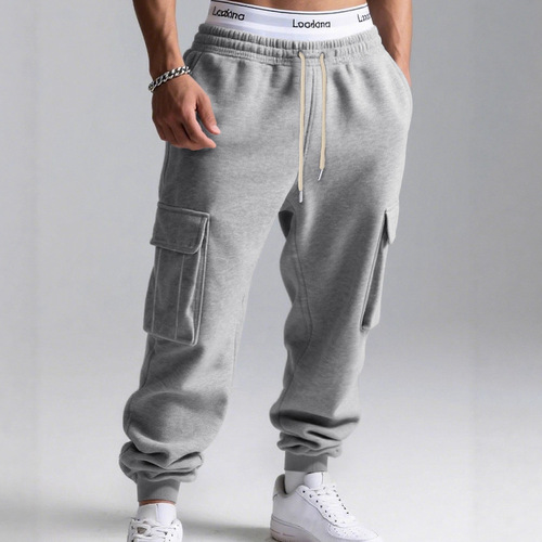 26-inch heavyweight casual solid-color baggy pants—European and American-style fleece-lined thickened ankle-tight American workwear sweatpants for men