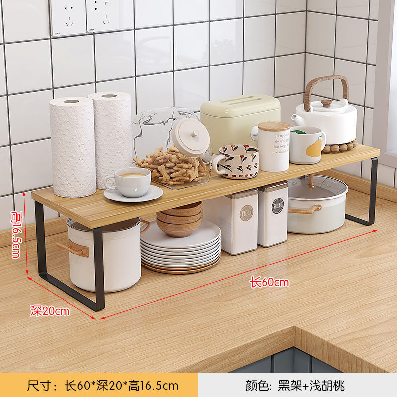 キッチンカウンタートップ収納ラックデスクトップポットキャビネット層状パーティションボウルとディッシュ収納ラック二層木製|undefined
