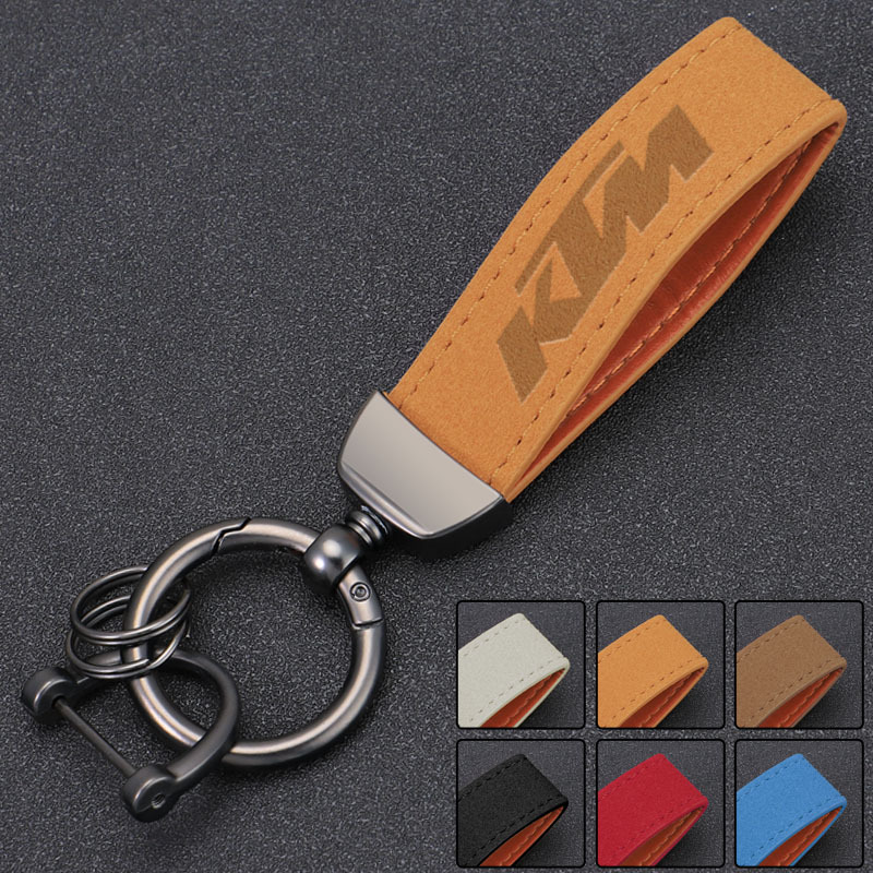 Llavero de motocicleta de piel abatida para Suzuki Yamaha logotipo de impresión en caliente llavero anti-pérdida al por mayor