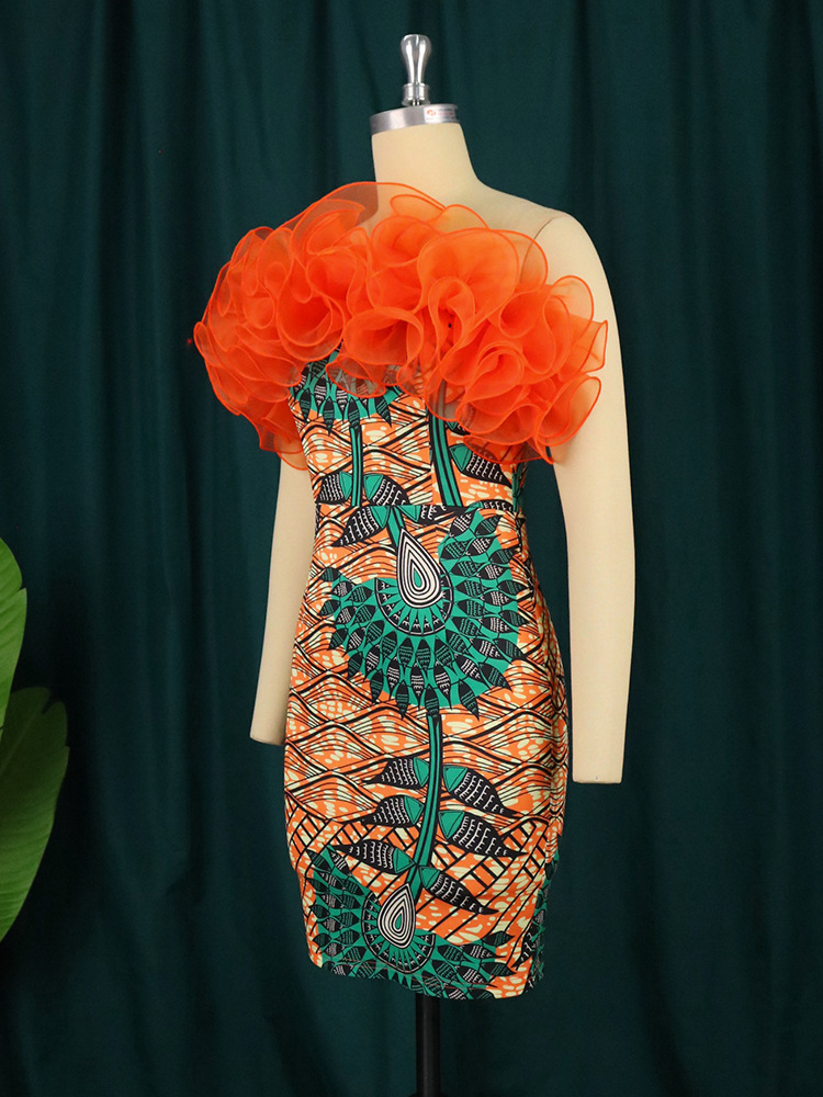 Women's Clothing one shoulder dress design mesh splicing banquet dress slip dress_voghion.com