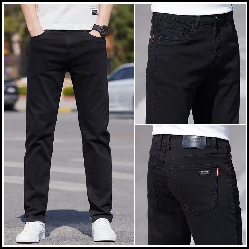 Jeans Men's Winter Stretch Straight Loose Casual Large Size Mid-Waist Cheap Dirt-Resistant Durable Work Trousers