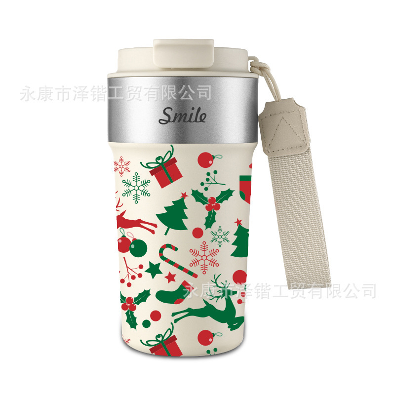 跨境304不锈钢咖啡杯 带提绳便携保温杯高颜值户外车载双饮水杯|undefined