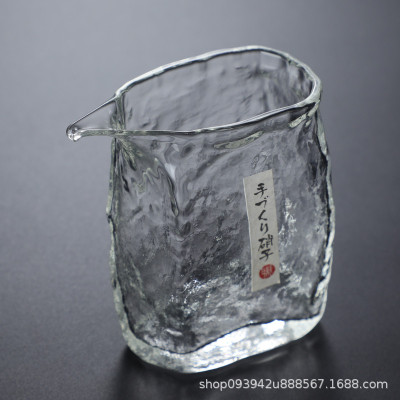 日式茶海扁口玻璃公杯木锤纹公道杯手握锤目纹分茶器功夫茶具茶漏|ru