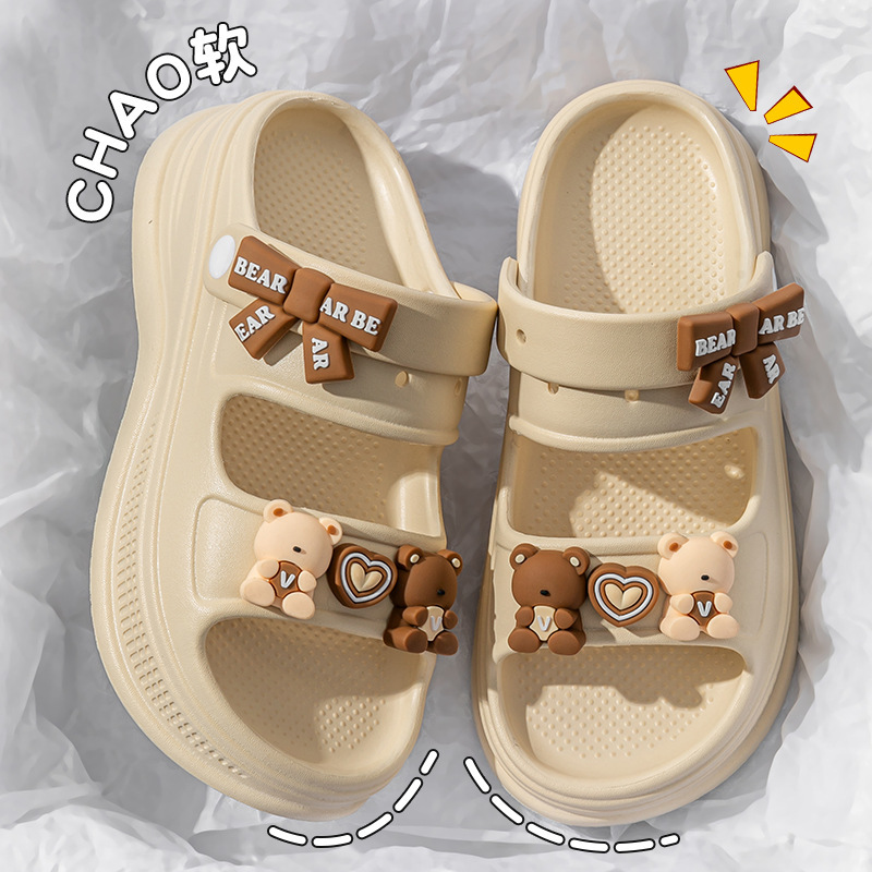 Thick-soled sandals women's summer 2025 new outdoor wear seaside beach non-slip deodorant eva two-wear slippers women