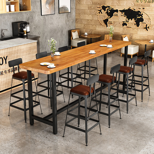 American solid wood industrial style restaurant cafe bar counter chairs iron furniture leisure bar wall-mounted high bar counter chairs