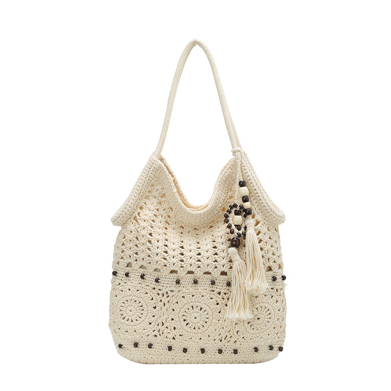 Women's Woven Beach Bag - Large Capacity Casual Tote For Seaside Vacation, Elegant Lazy Style Commuter Bag - Thumbnail 5