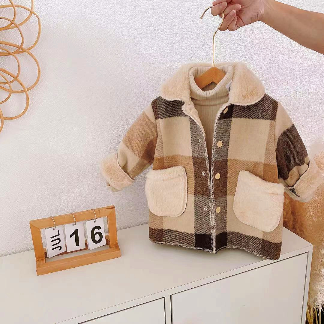 Children's medium and long one piece cashmere plaid coat
