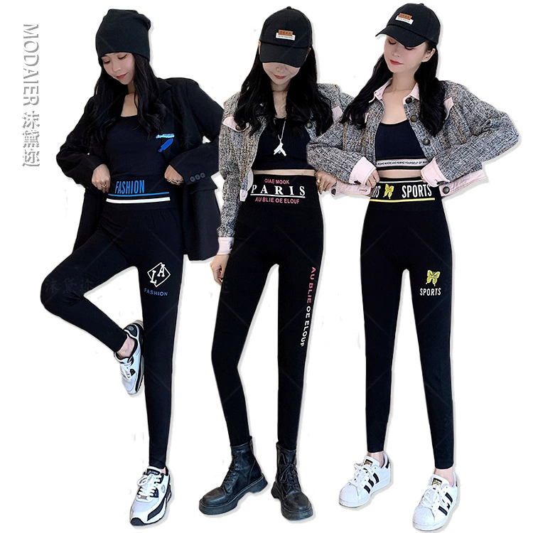 Женские леггинсы с высокой талией, подтягивающие бедра, эластичные, универсальные, подходят для весны и осени, с принтом, облегающие, узкие брюки-карандаш с высокой степенью растяжимости.