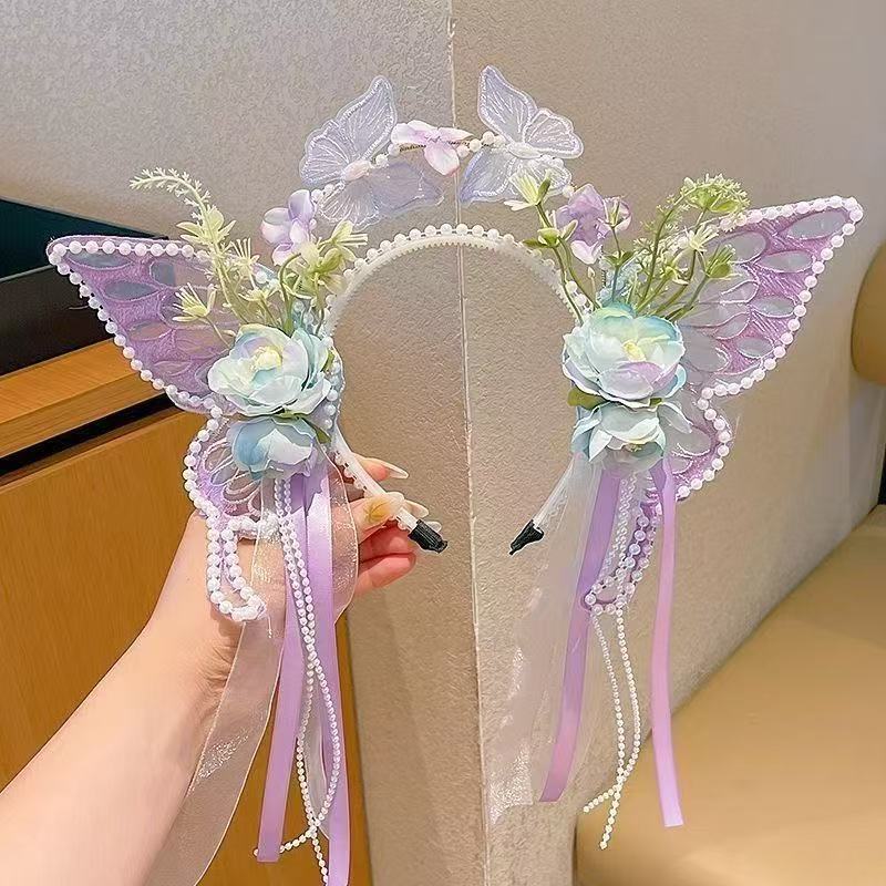 批发抖音网红新款公主流苏发饰仙女汉服配饰美人鱼花仙子蝴蝶发箍|undefined