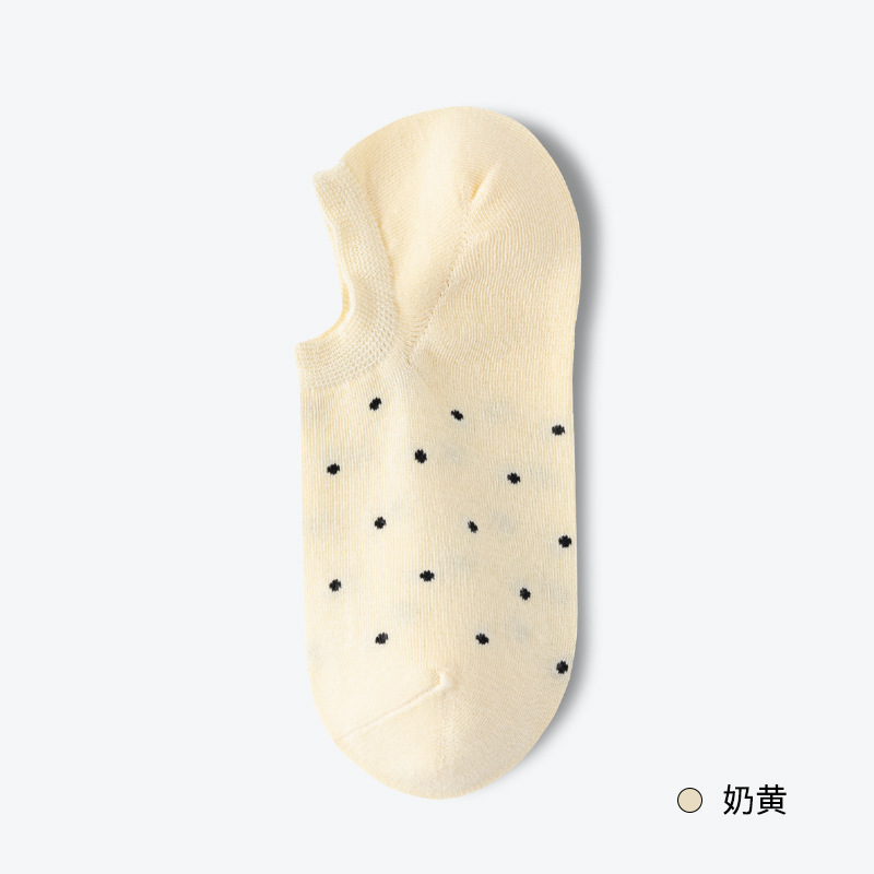 Calcetines Zhuji para mujer, calcetines de barco de lunares, calcetines finos de primavera y verano para mujer, calcetines antibacterianos y desodorantes, calcetines de mujer deshuesados de todo fósforo