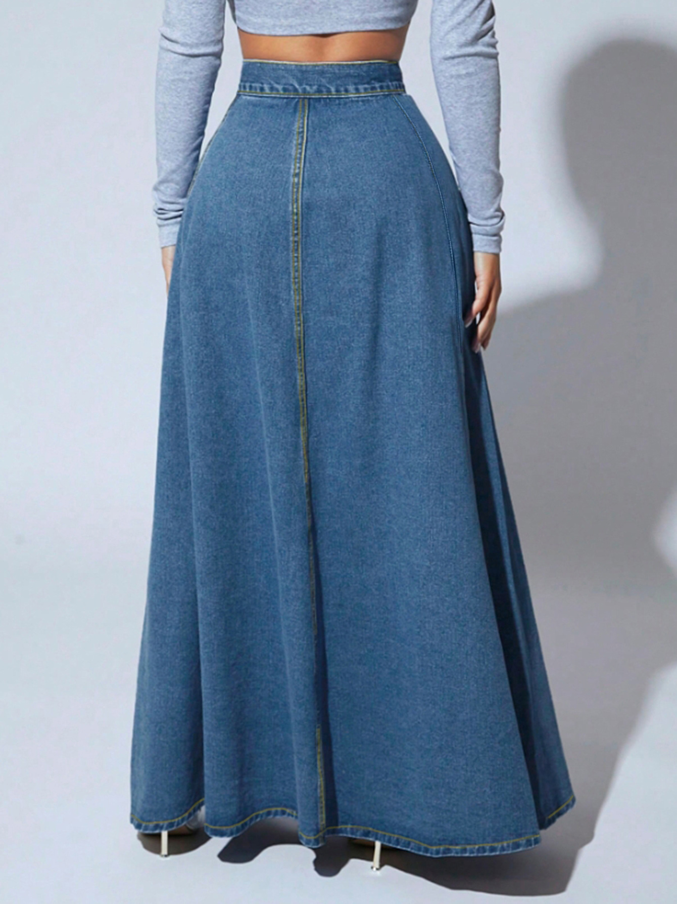 Women's Gender 2025 Spring And Summer Streetwear Solid Color Cotton Denim Maxi Long Dress Skirts