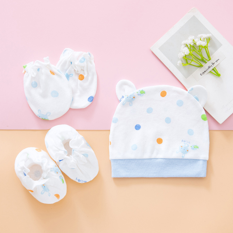 European and American Foreign Trade Baby Hats, Newborn Hats, 0-3 Months Baby Gloves, Foot Covers, Baby Hat Three-Piece Set Wholesale