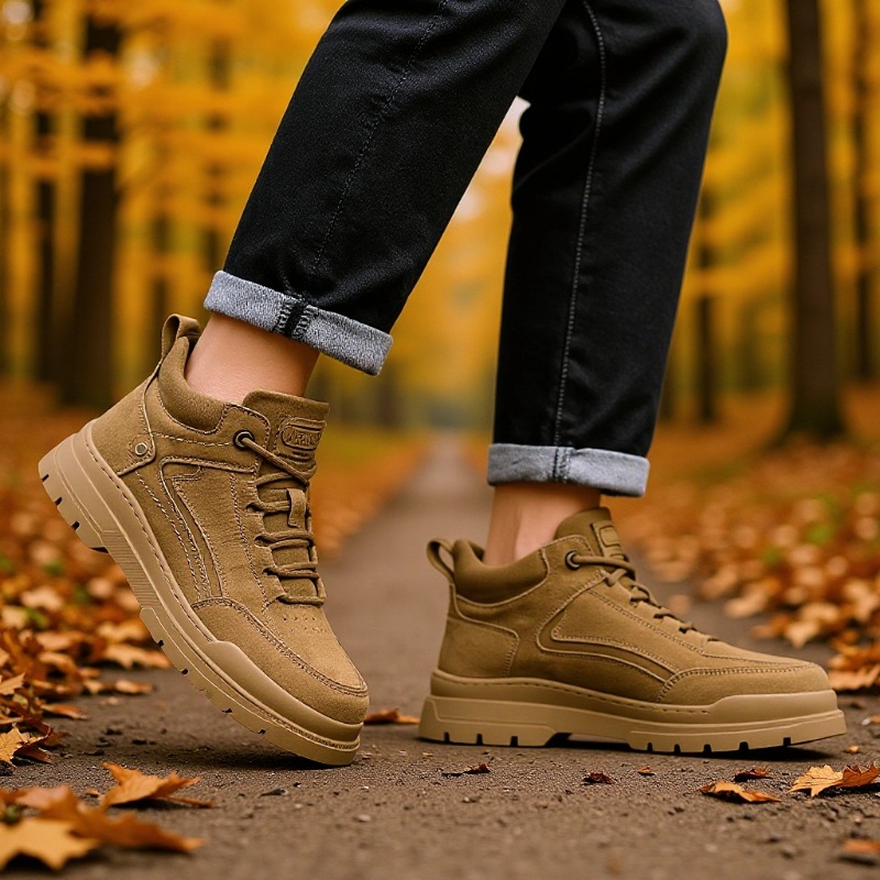 Men's Shoes 2025 Winter New Fashion Plush-Lined Warm Short Boots Retro Mid-Top Work Boots Thick-Soled Hiking Martin Boots