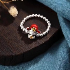 足銀999烤漆金錢款財神3D配件吊墜財神爺五福戒指直播一代發